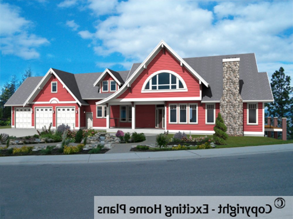 House Plan E1101-10 Front 3D View REVERSE