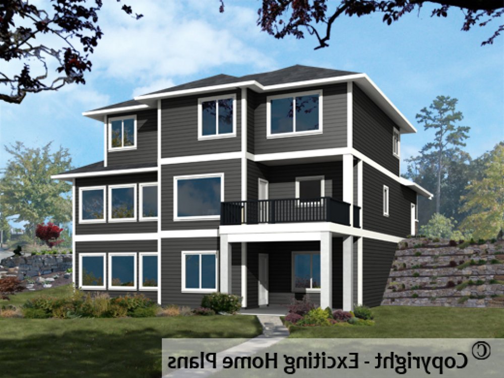 House Plan E1483-10 Rear 3D View REVERSE