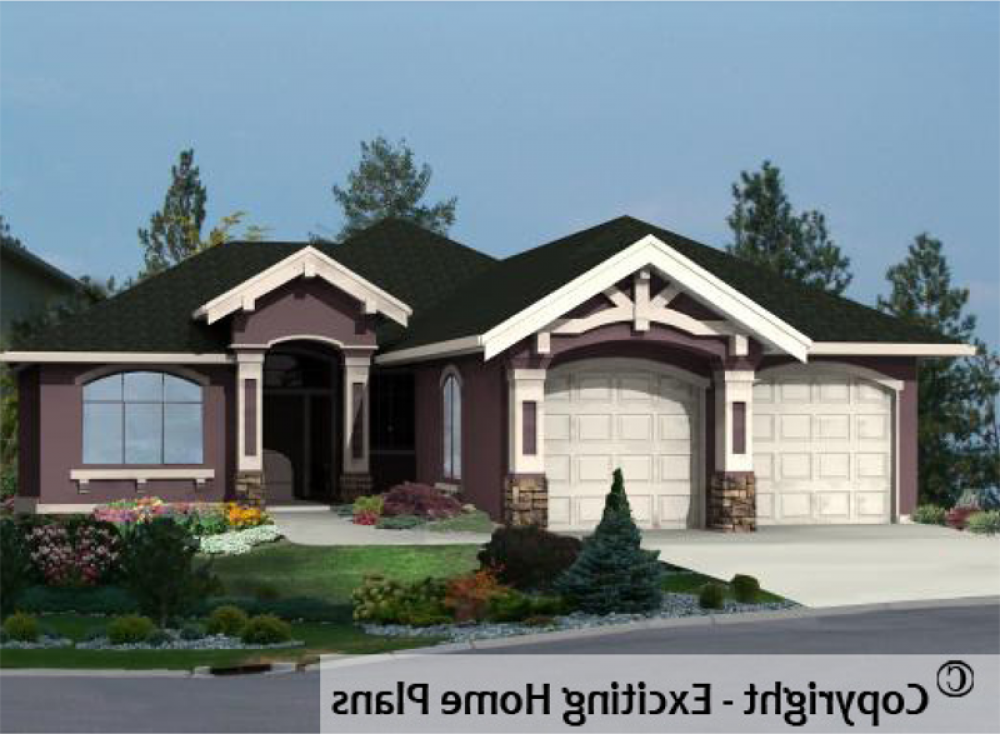 House Plan E1018-10 Exterior 3D View REVERSE