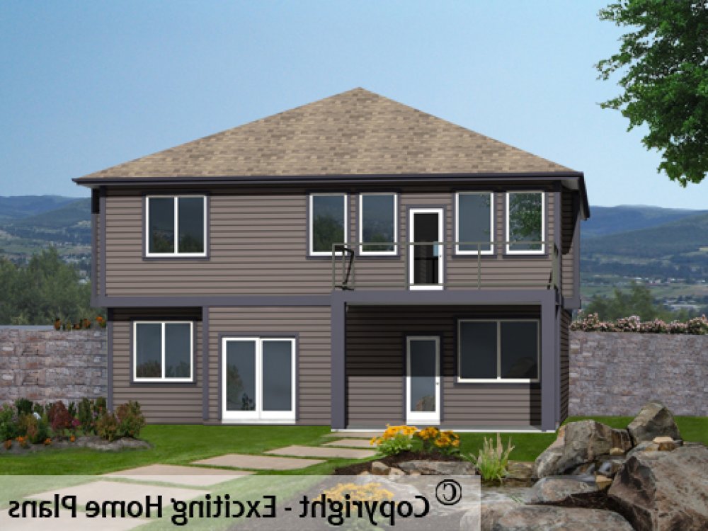 House Plan E1341-10 Rear 3D View REVERSE
