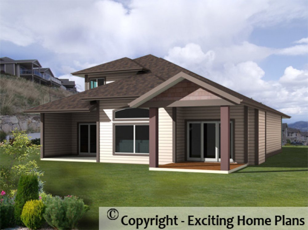 House Plan E1069-10 Rear 3D View
