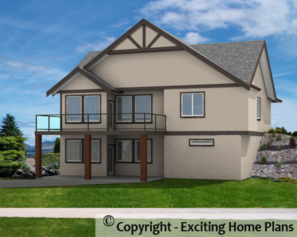 House Plan E1598 -10 Rear 3D View