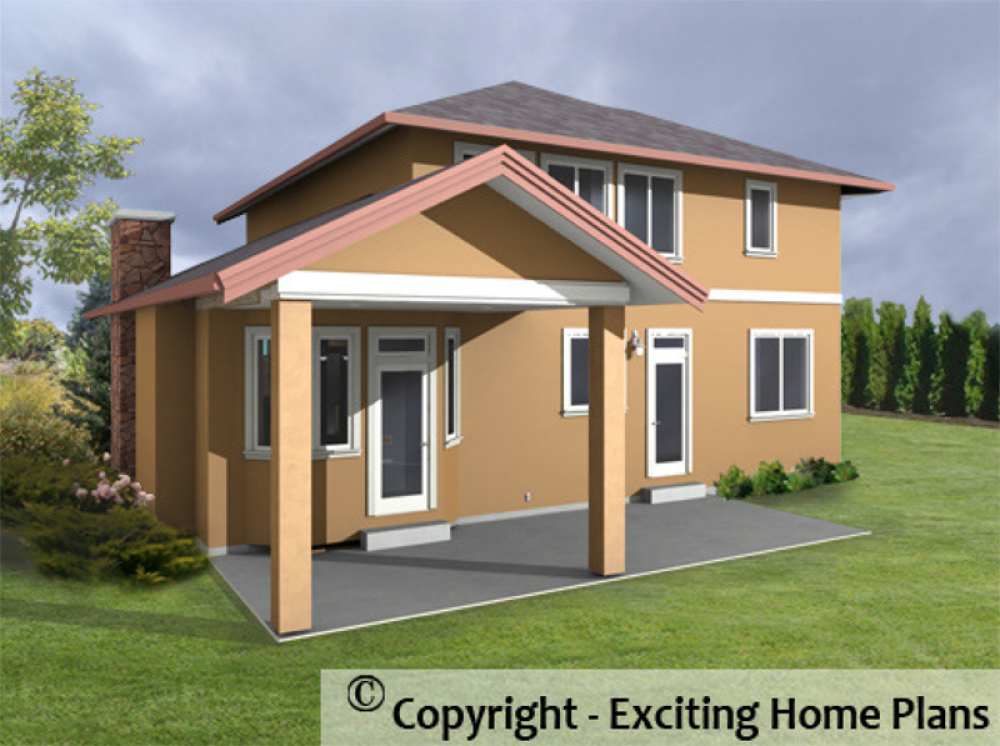 House Plan E1032-10 Rear 3D View