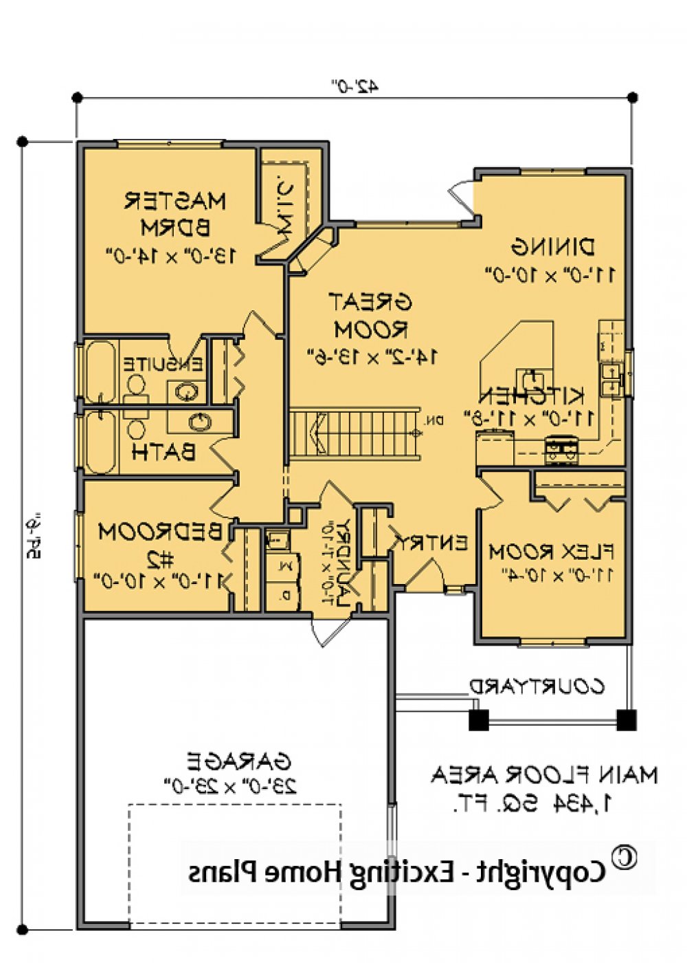 House Plan E1597 -10 Main Floor Plan REVERSE