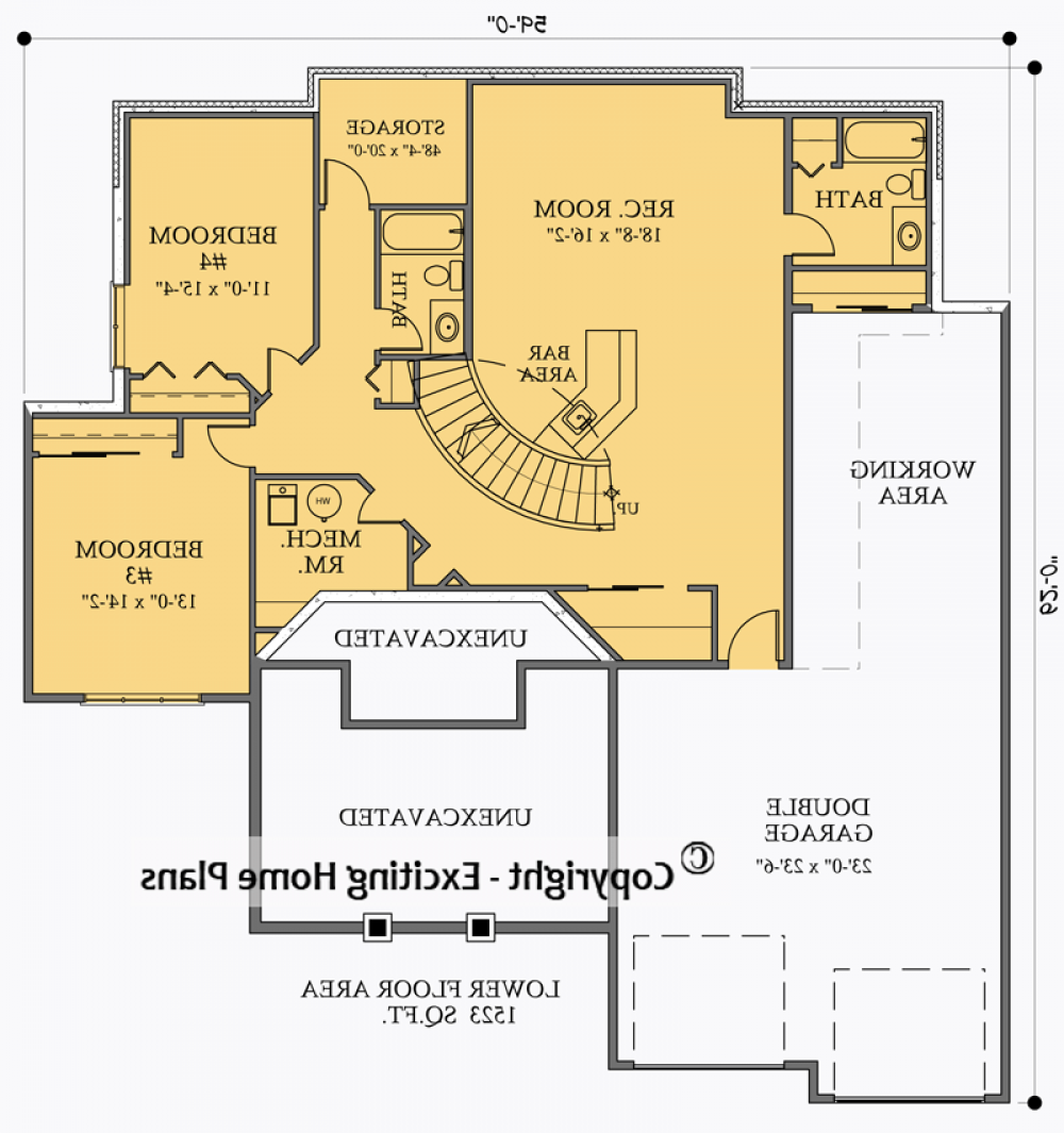 House Plan E1012-10 Lower Floor Plan REVERSE