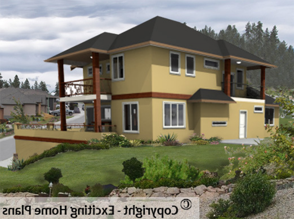 House Plan E1012-10 Rear 3D View REVERSE