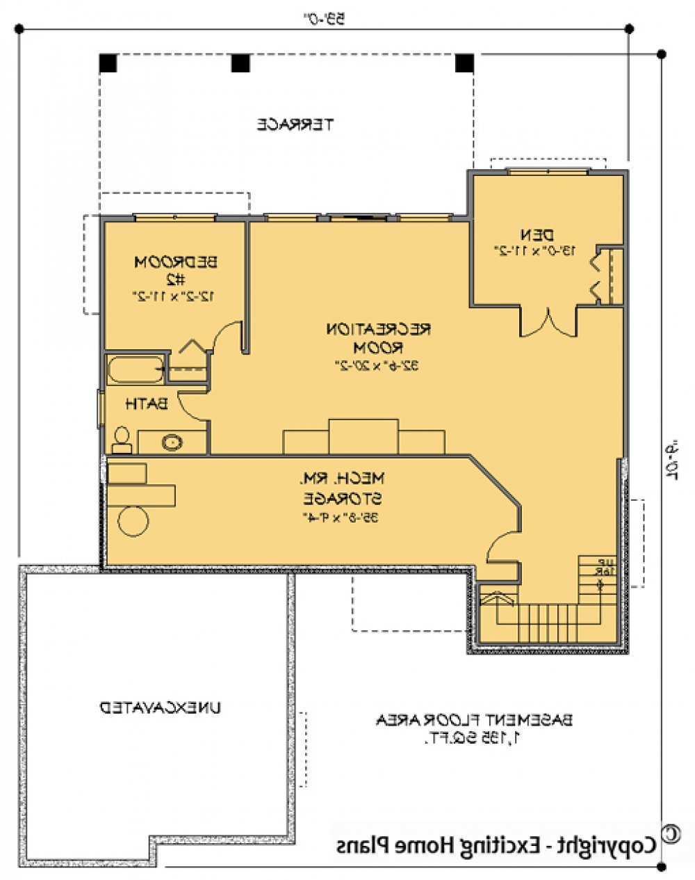 House Plan E1090-10  Lower Floor Plan REVERSE