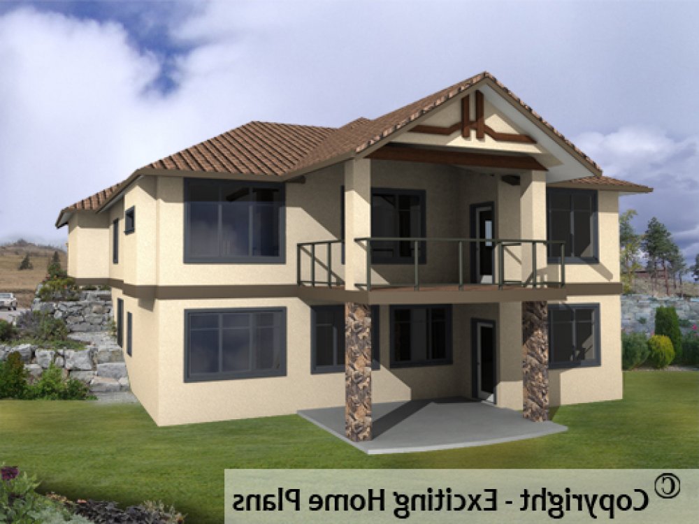 House Plan E1140-10 Rear 3D View REVERSE