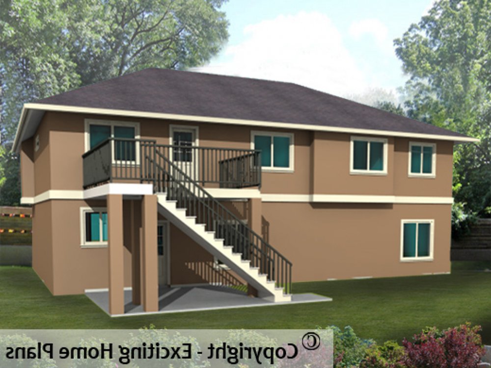 House Plan E1003-10 Rear 3D View REVERSE