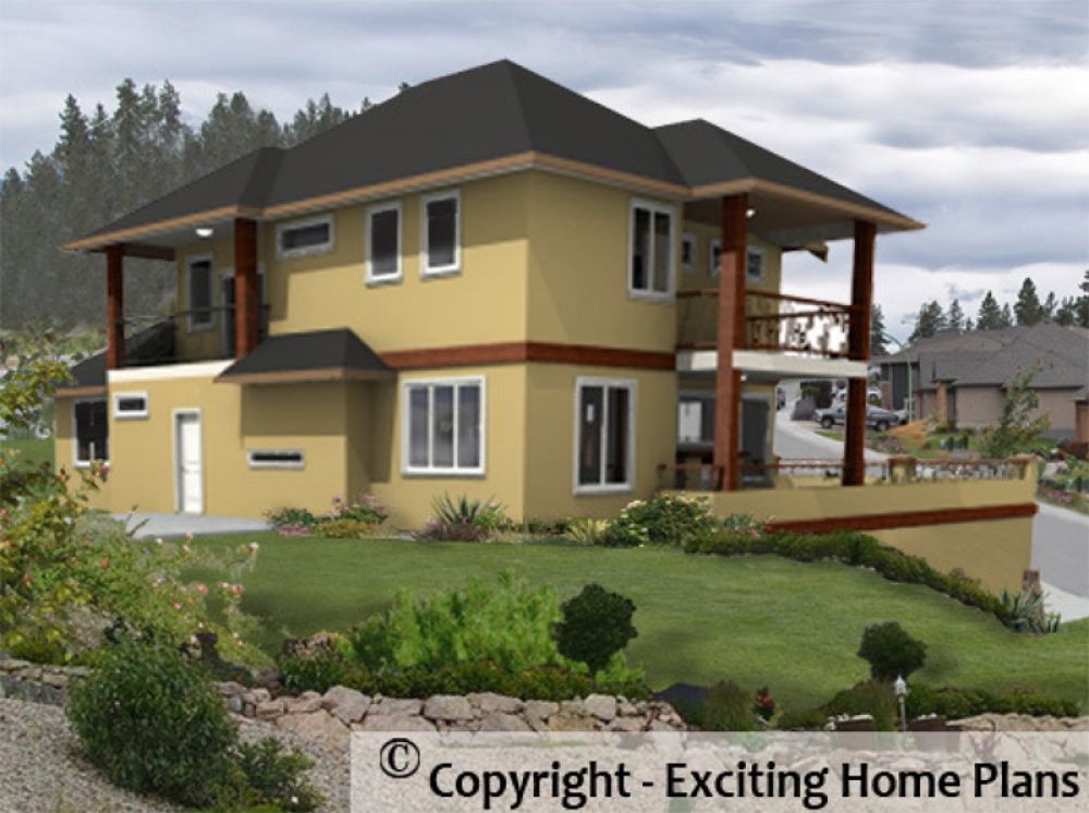House Plan E1012-10 Rear 3D View