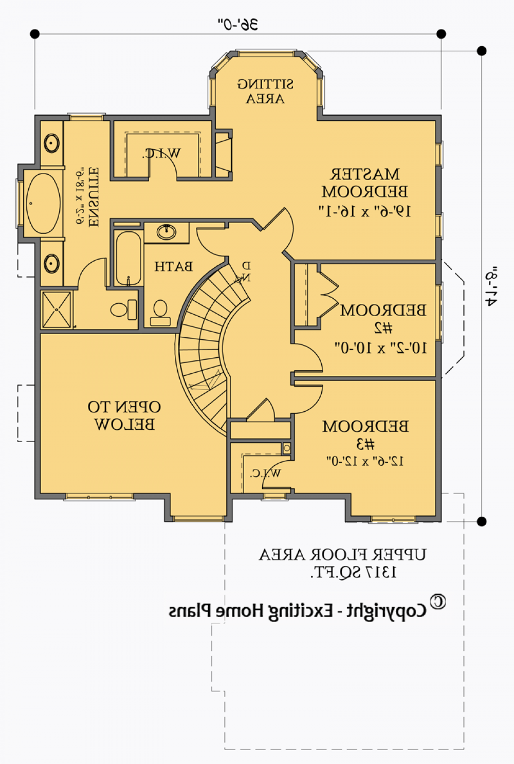 House Plan E1044-10 Upper Floor Plan REVERSE