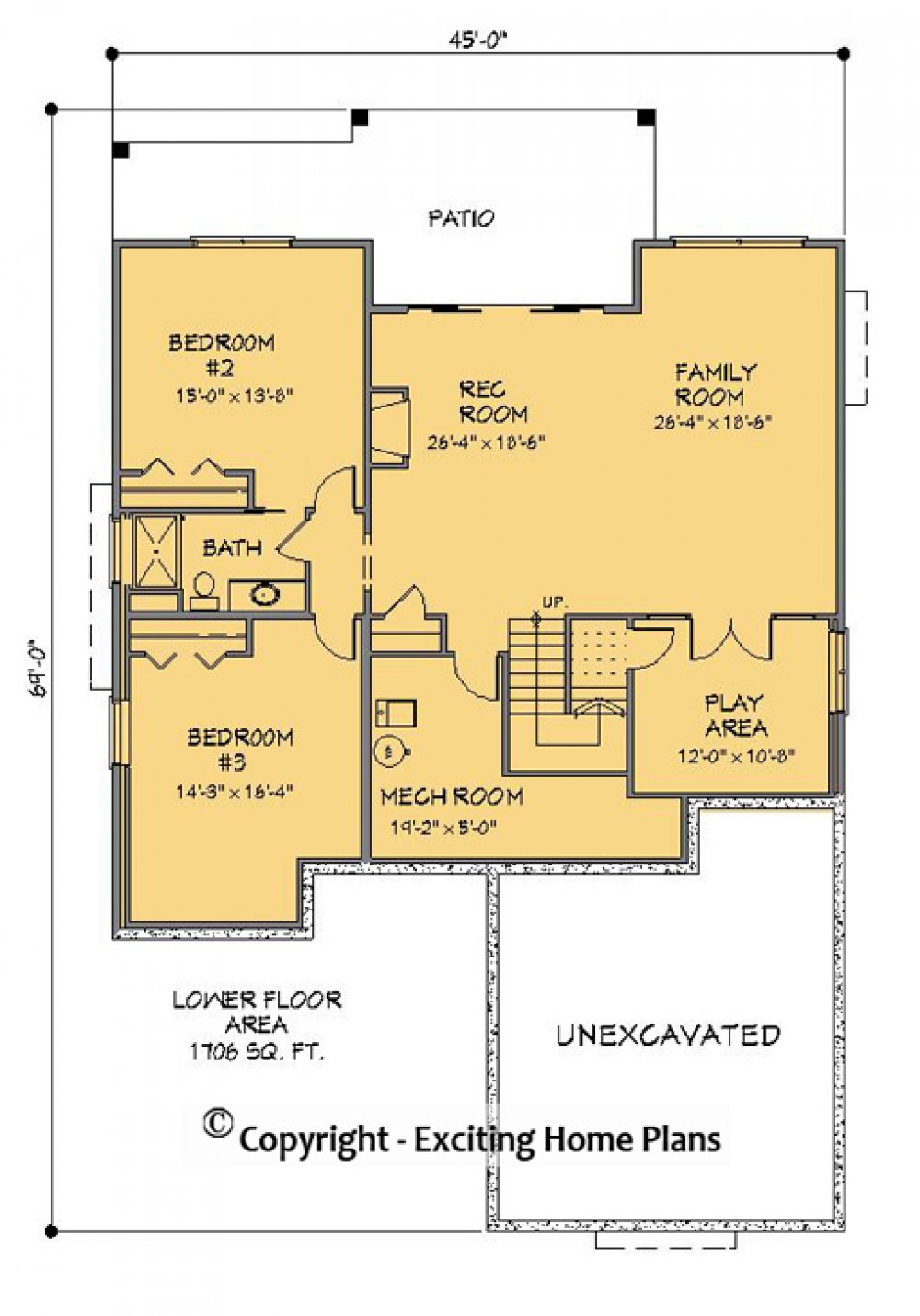 House Plan E1143-10 Lower Floor Plan