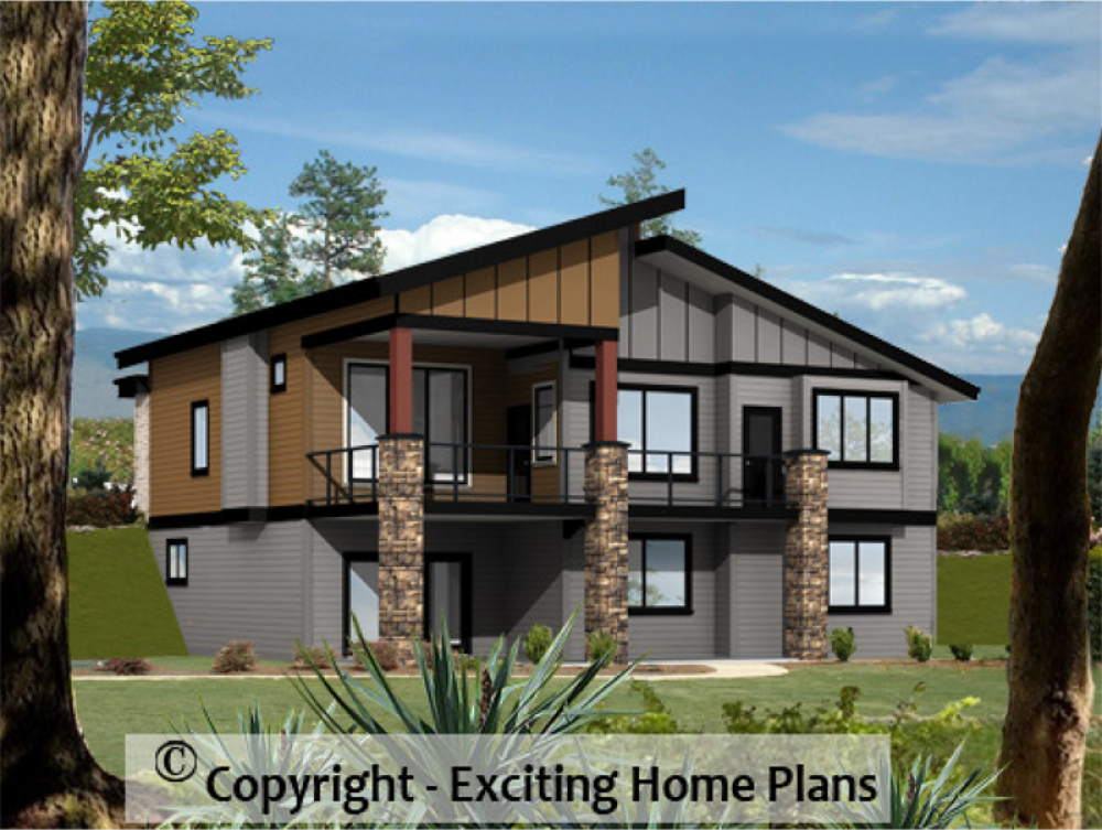 House Plan Rear 3D View - E1002-10M