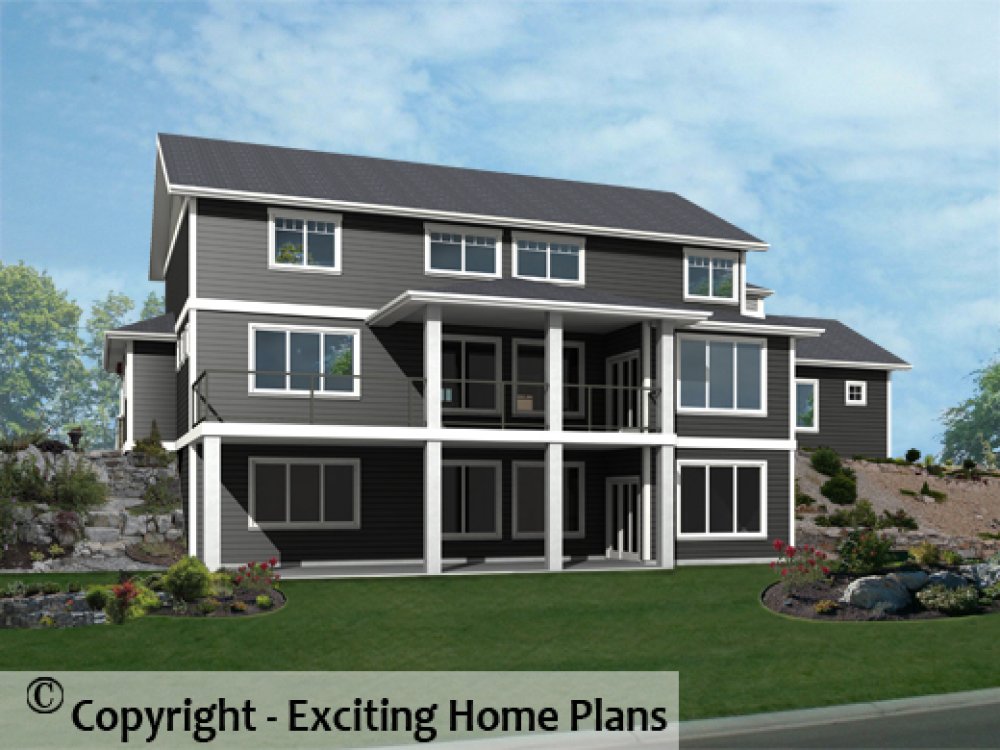 House Plan E1468-10 Rear 3D View