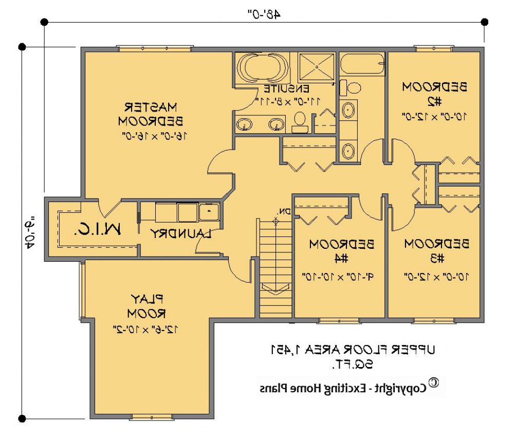 House Plan E1183-10 Upper Floor Plan REVERSE