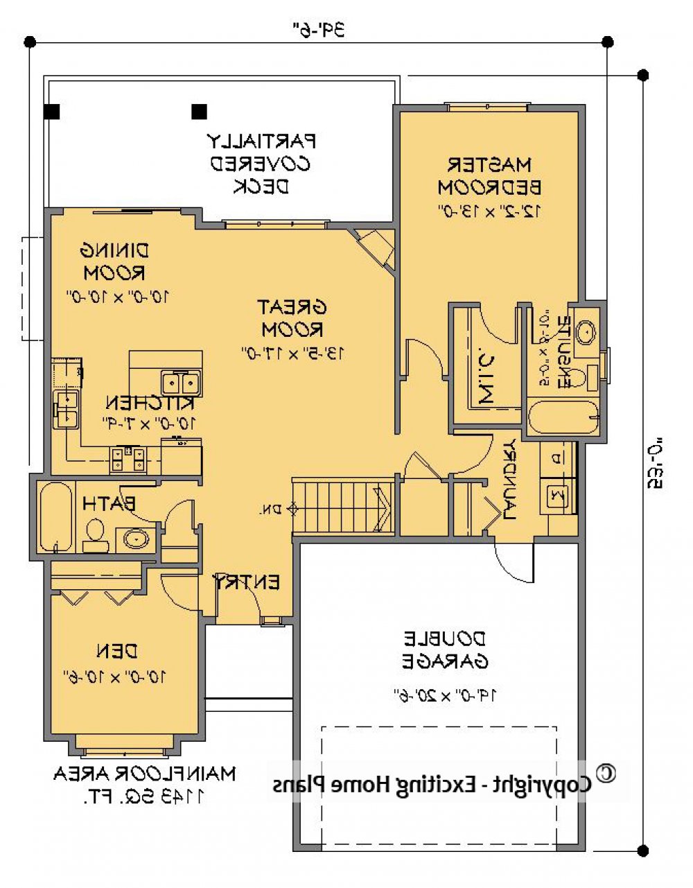 House Plan E1284-10  Main Floor Plan REVERSE