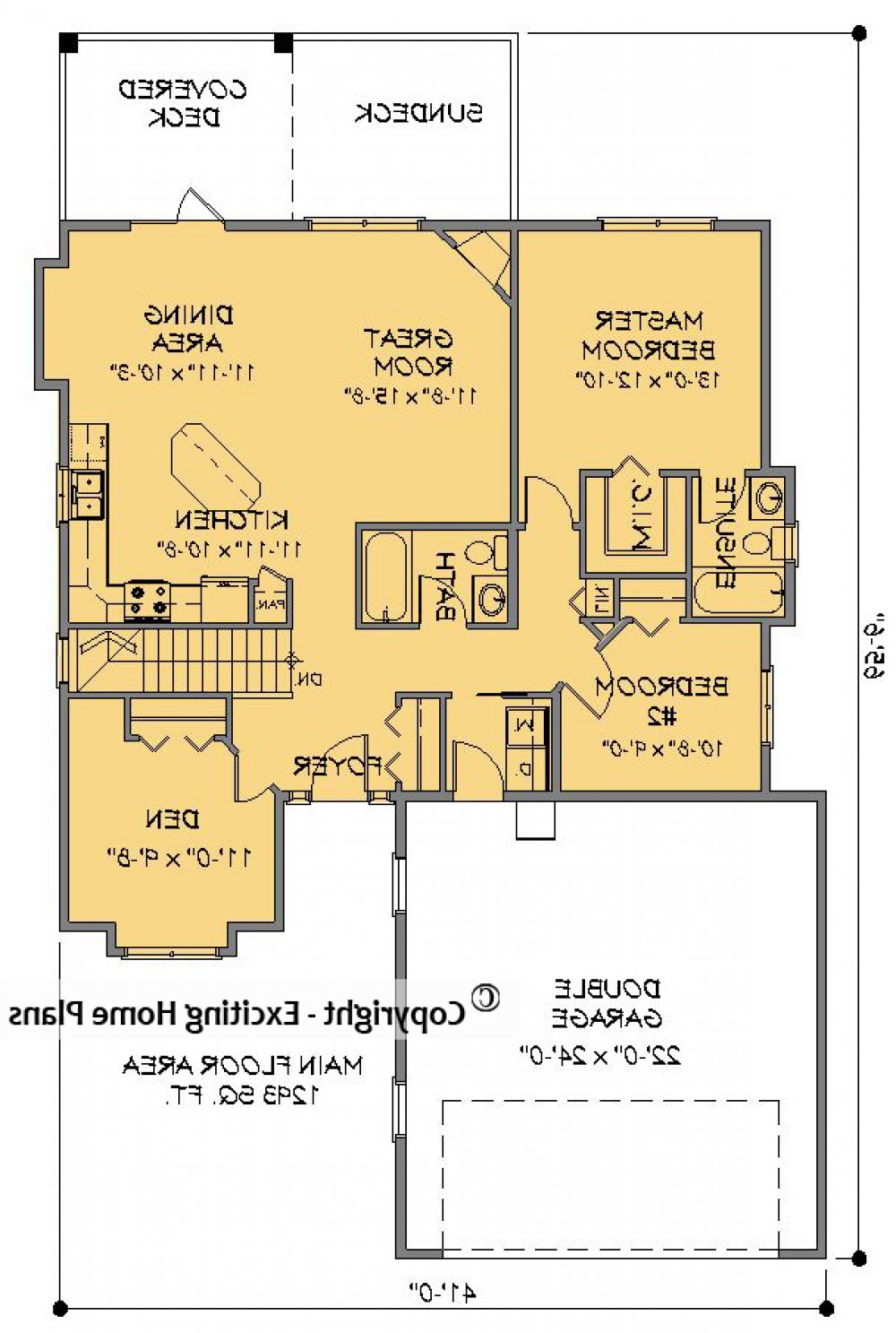 House Plan E1601-10M Main Floor Plan REVERSE