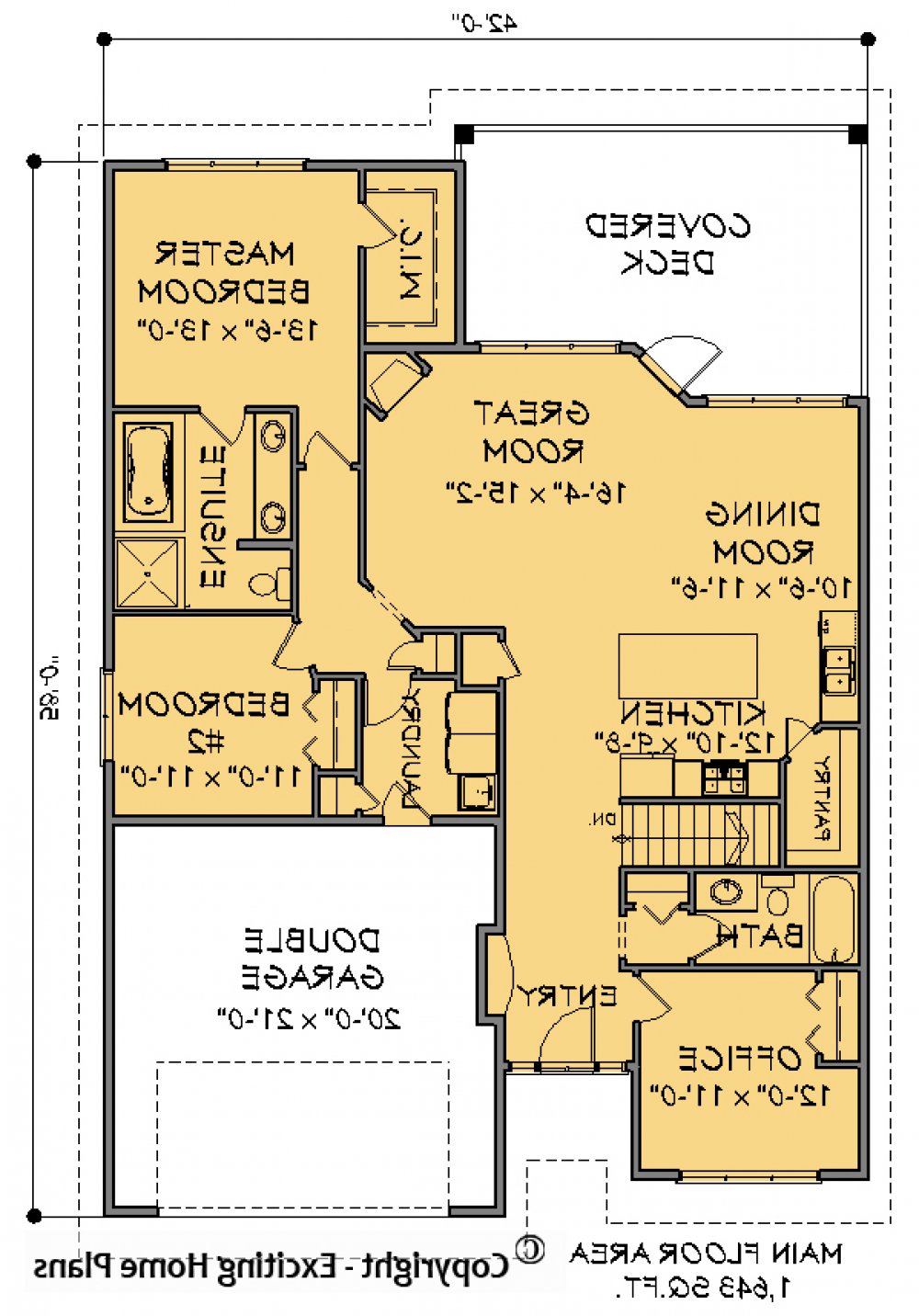 House Plan E1600-10 Main Floor Plan REVERSE