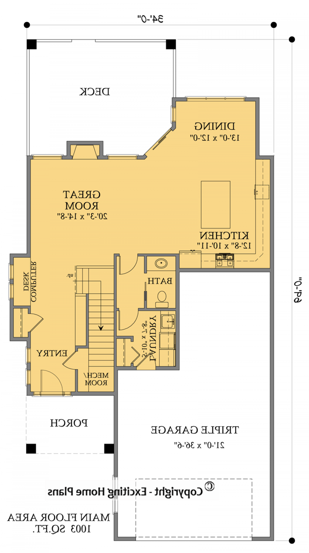 House Plan E1566-10 Main Floor Plan REVERSE
