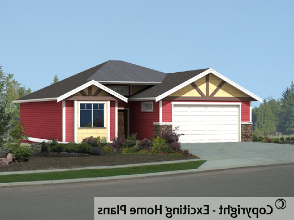 House Plan E1682-10 Front 3D View REVERSE