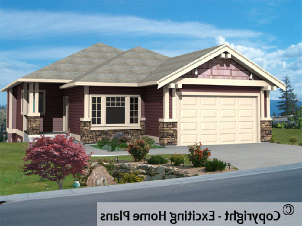 House Plan E1051-10 Exterior 3D View REVERSE