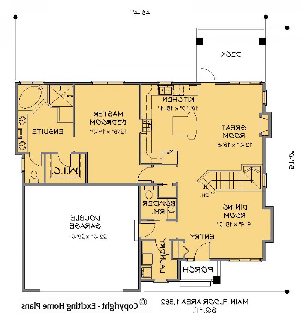 House Plan E1184-10  Main Floor Plan REVERSE
