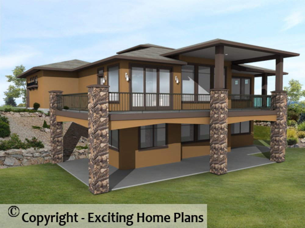House Plan E1093-10 Rear 3D View