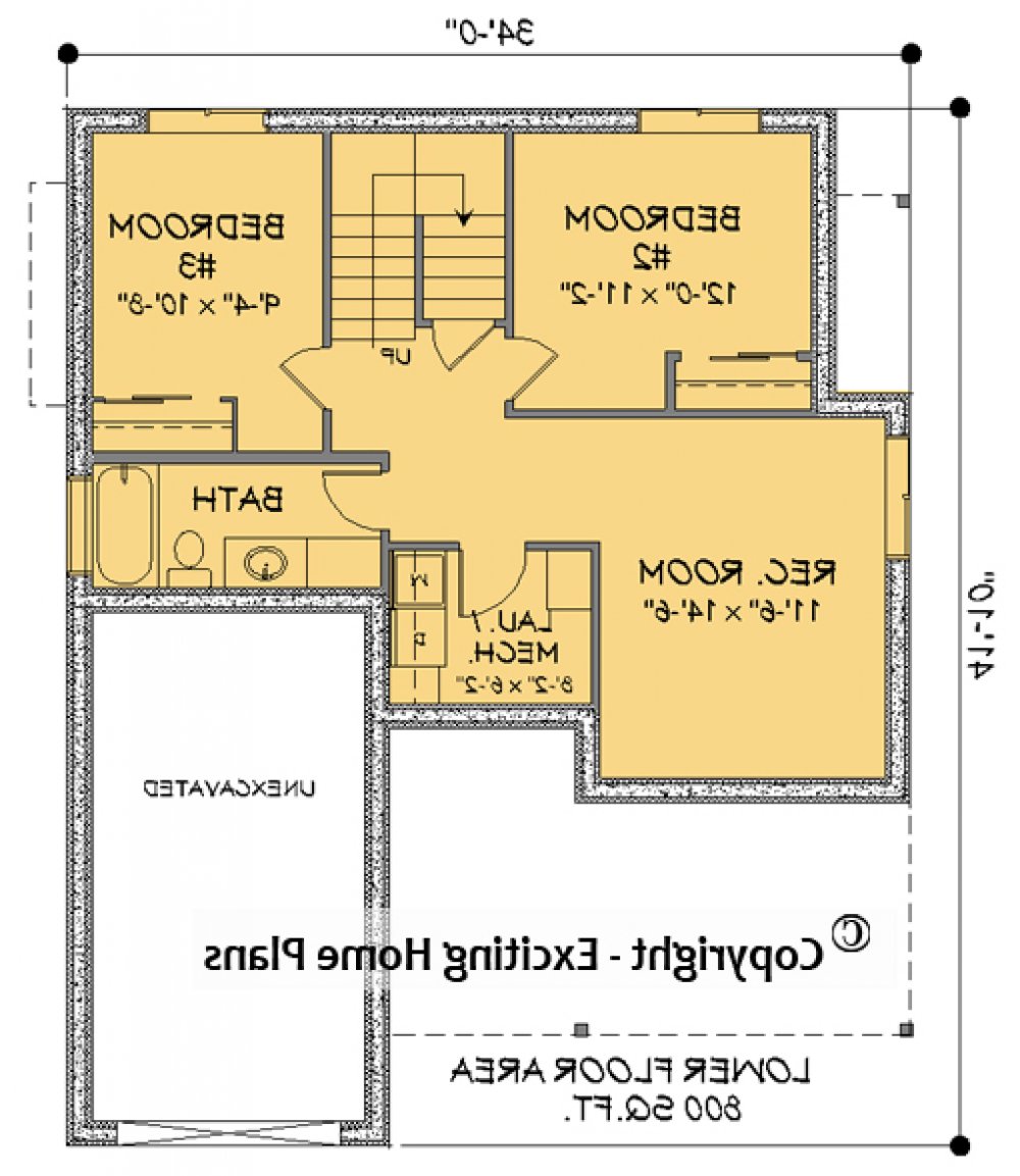 House Plan E1721-10  Lower Floor Plan REVERSE