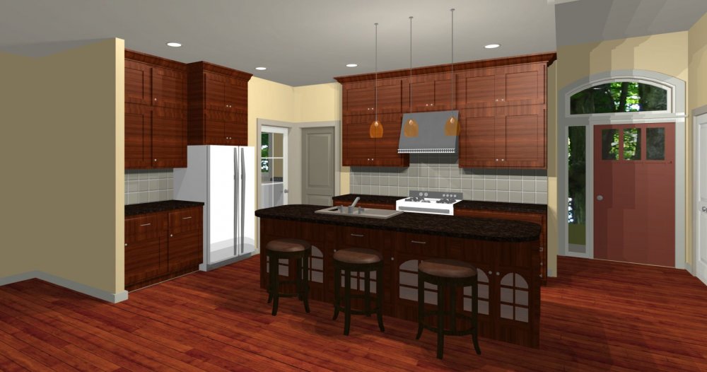 House Plan E1368-10 – 3D View of Kitchen