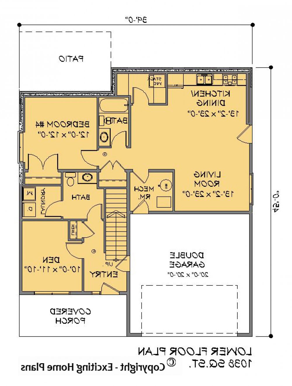 House Plan E1621-10 Lower Floor Plan REVERSE