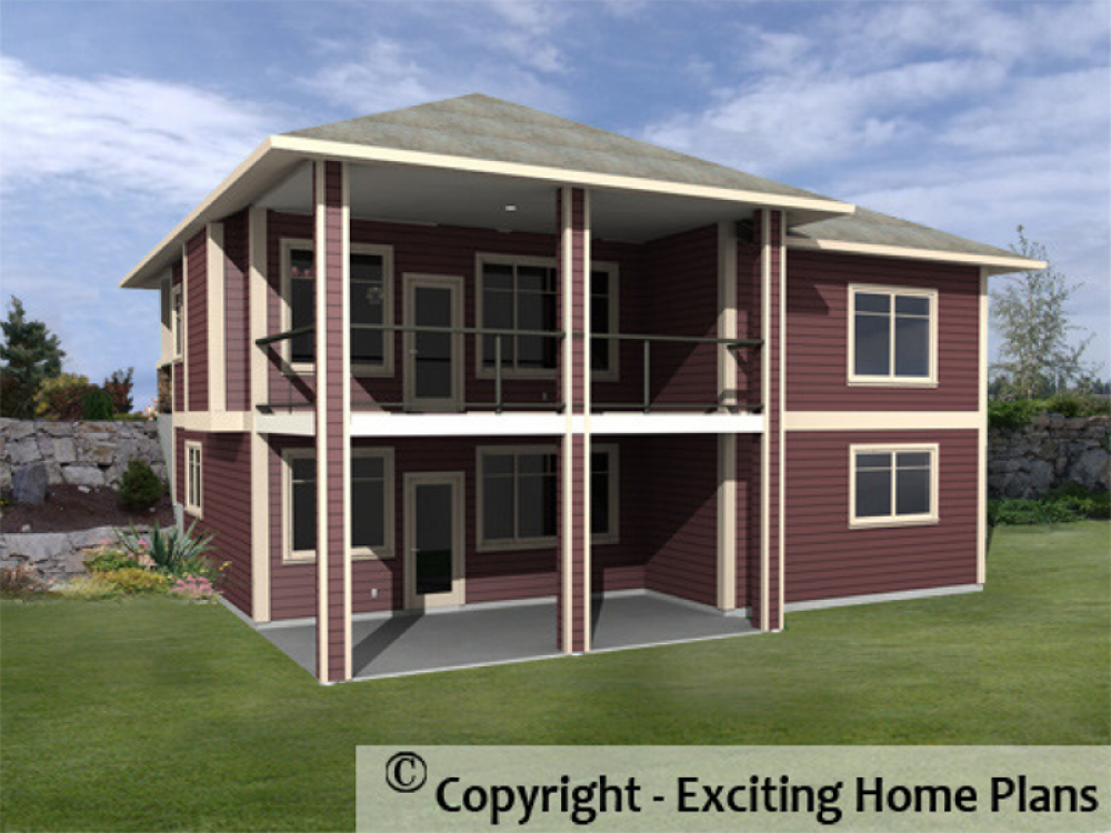 House Plan E1051-10 Rear 3D View