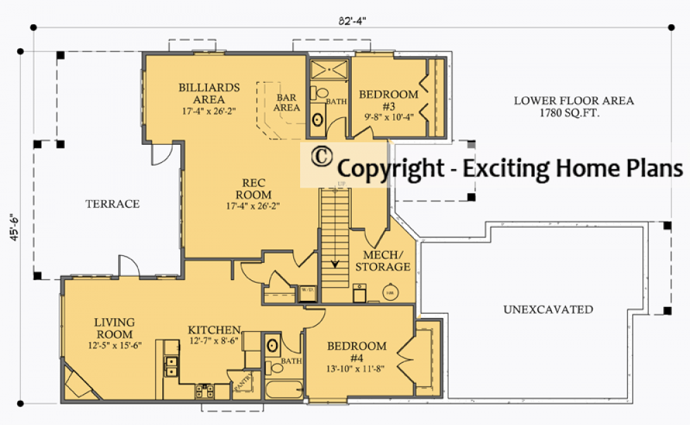 House Plan E1018-10 Lower Floor Plan