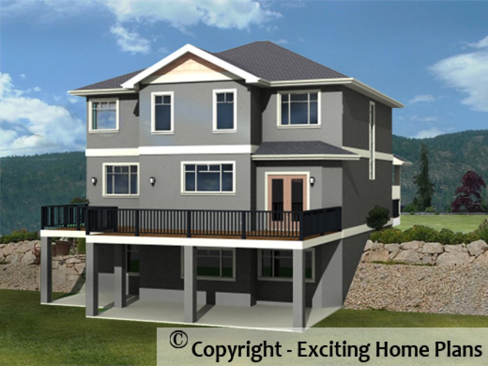 House Plan E1187-10 Rear 3D View