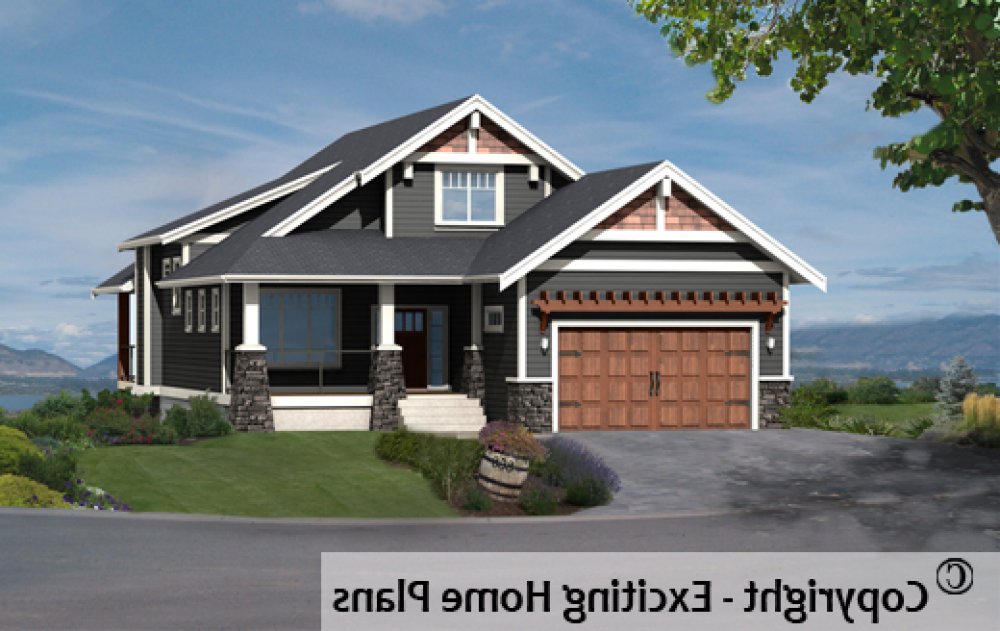House Plan E1461-10 Front 3D View REVERSE