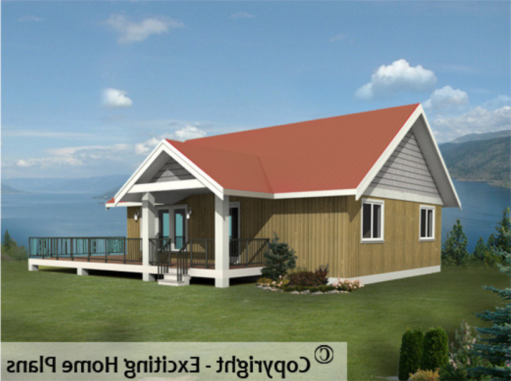 House Plan E1045-10 Rear 3D View REVERSE