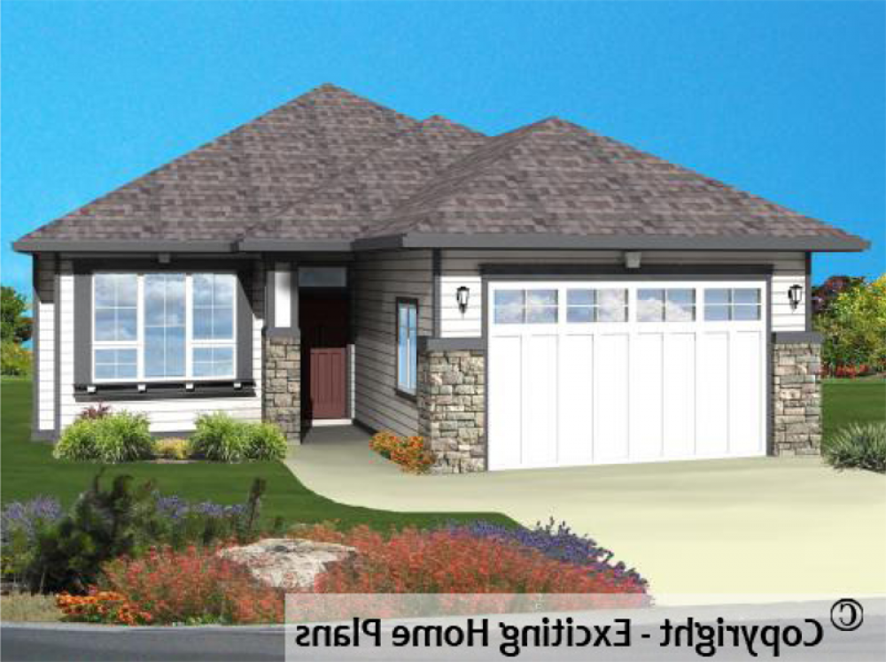 House Plan E1052-10 Exterior 3D View REVERSE