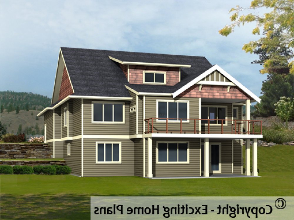 House Plan E1286-10 Rear 3D View REVERSE