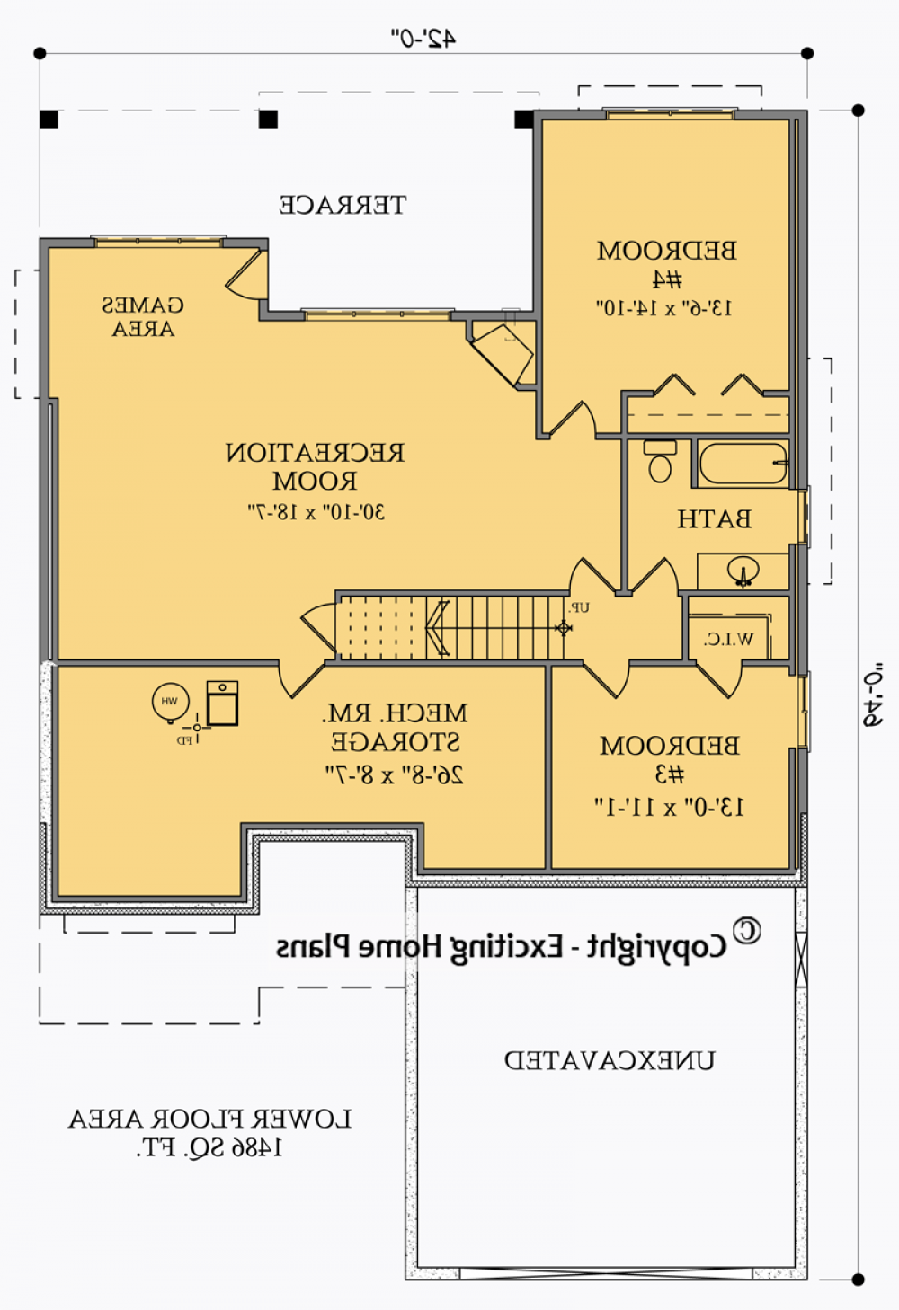 House Plan E1004-10M Lower Floor Plan REVERSE