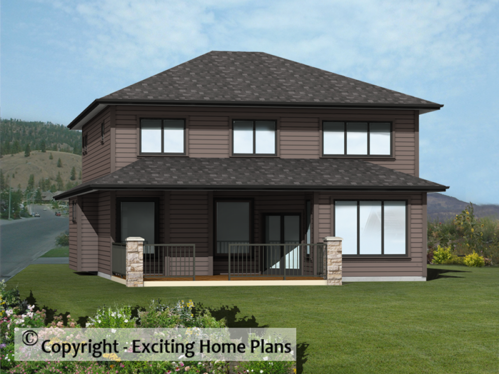 House Plan E1566-10 Rear 3D View
