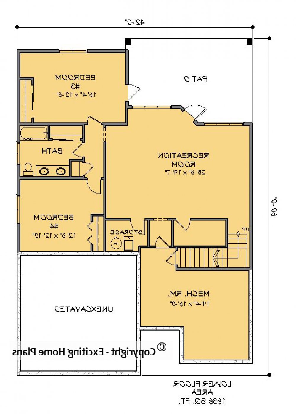 House Plan E1581-10  Lower Floor Plan REVERSE