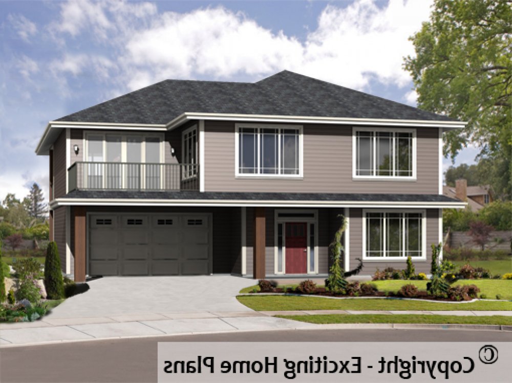 House Plan E1646-10 Front 3D View REVERSE