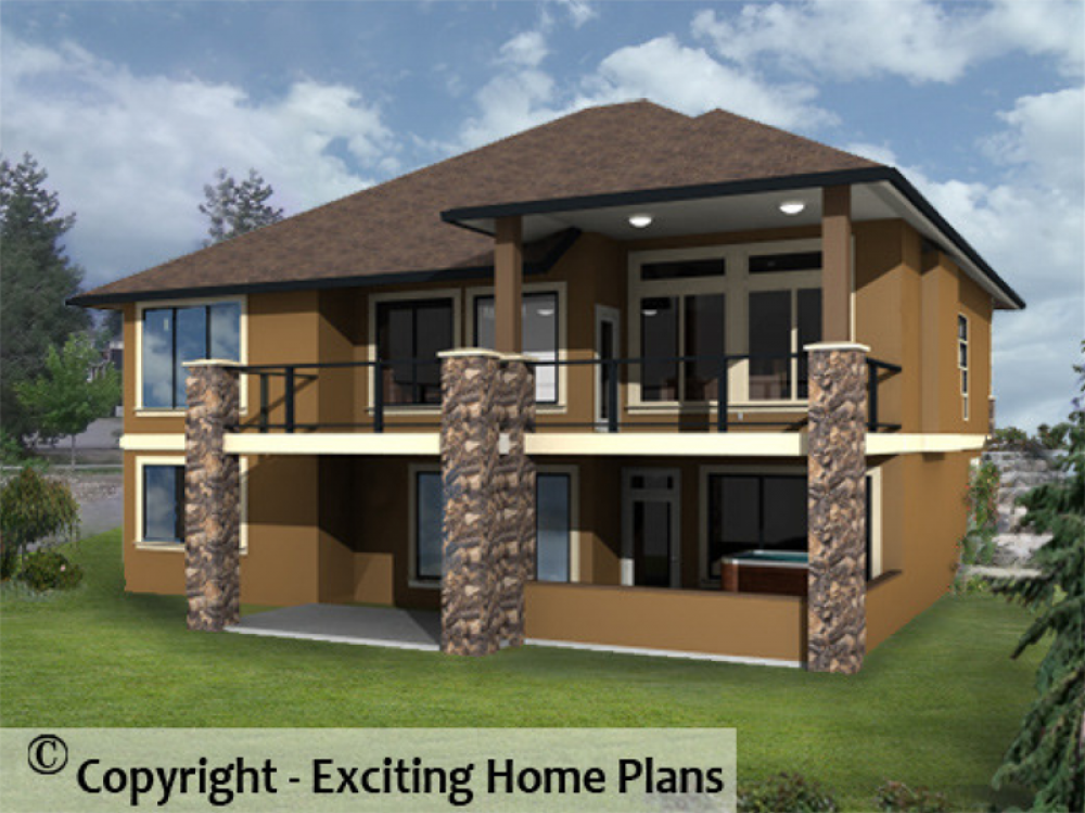 House Plan E1037-10 Rear 3D View