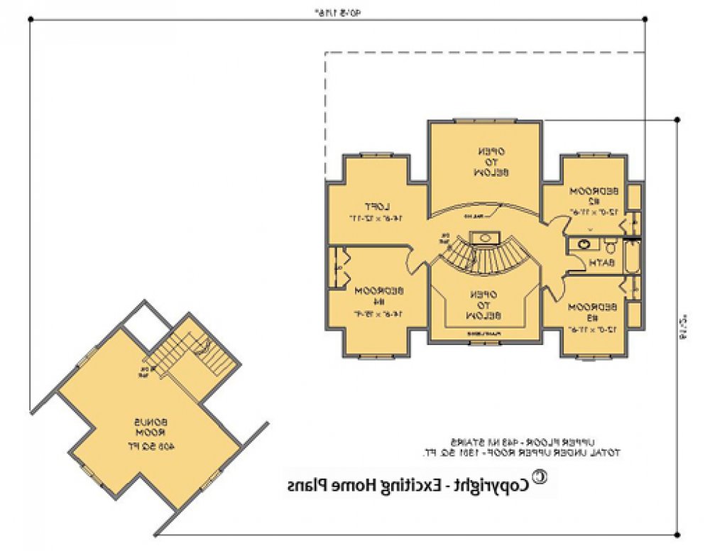 House Plan E1087-10 Upper Floor Plan REVERSE