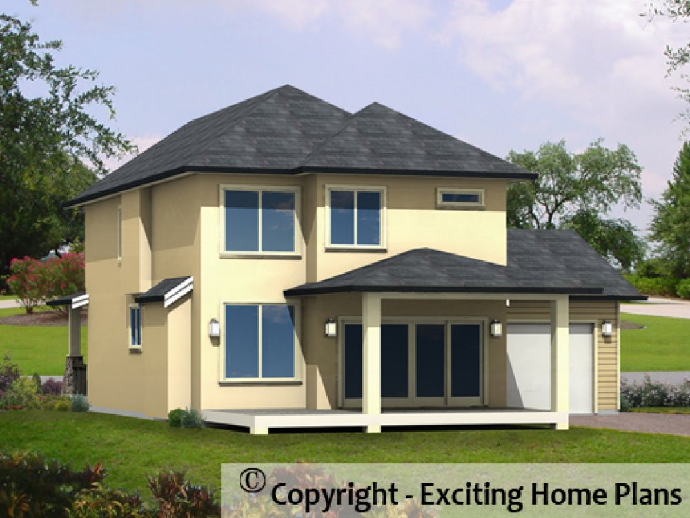House Plan E1205-10 Rear 3D View