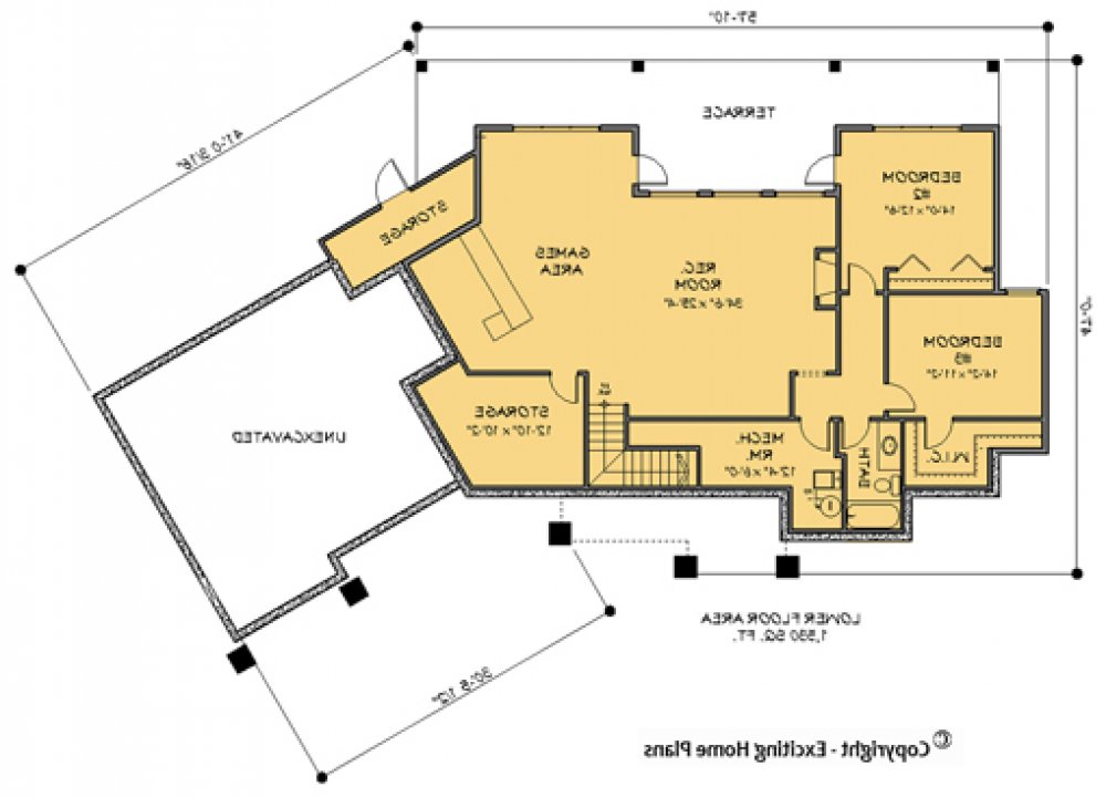 House Plan E1062-10  Lower Floor Plan REVERSE