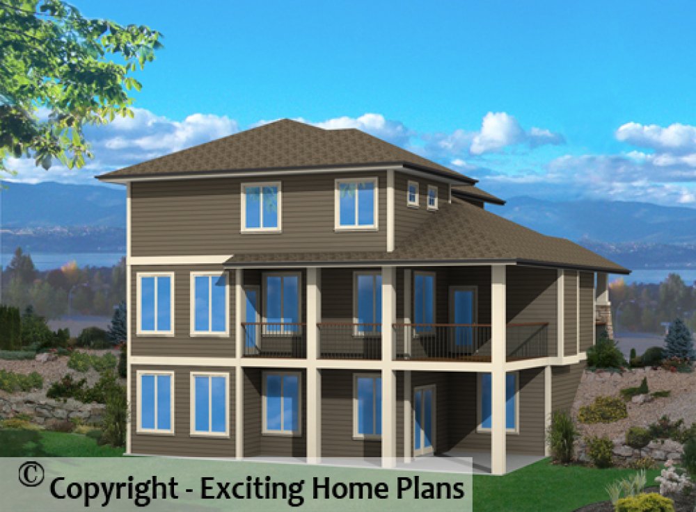 House Plan E1456-10 Rear 3D View