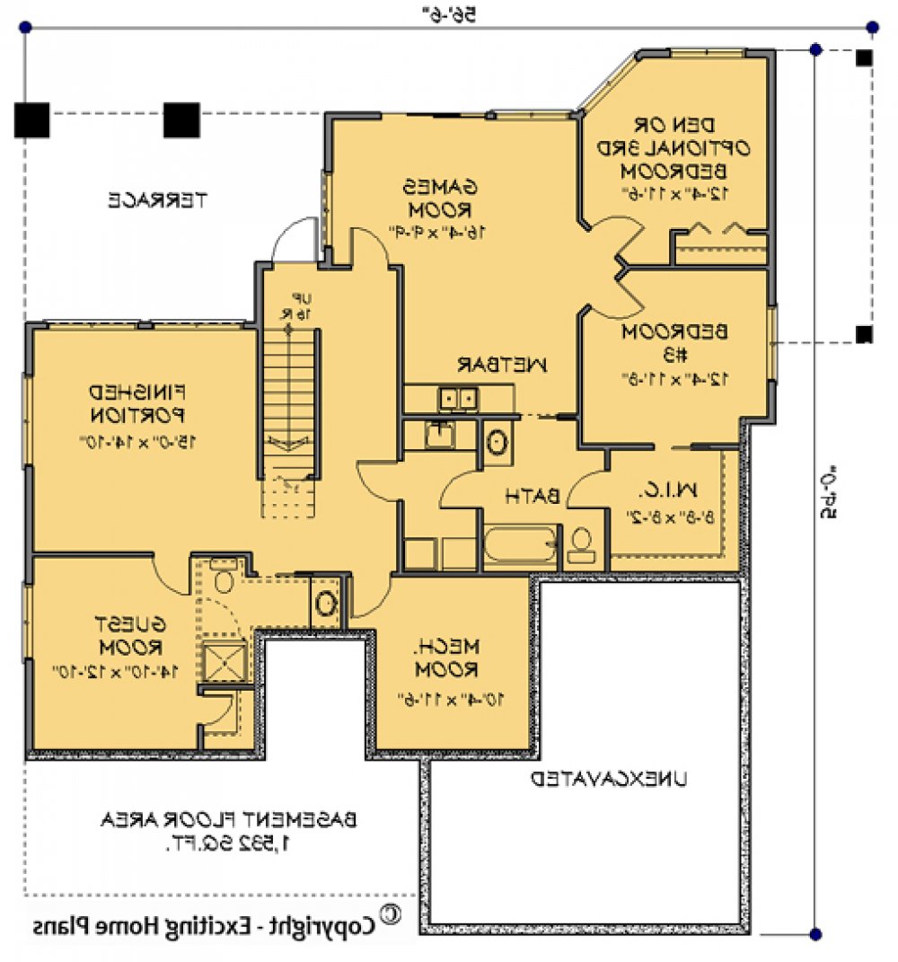 House Plan E1105-10 Lower Floor Plan REVERSE