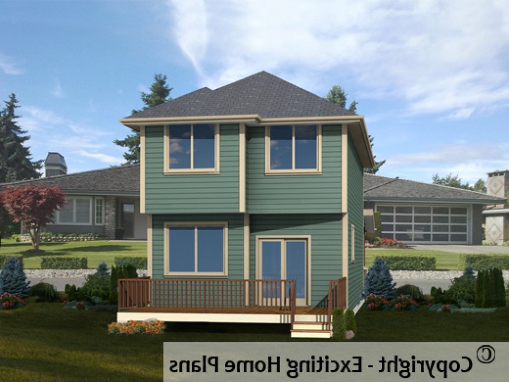 House Plan E1269-10 Rear 3D View REVERSE