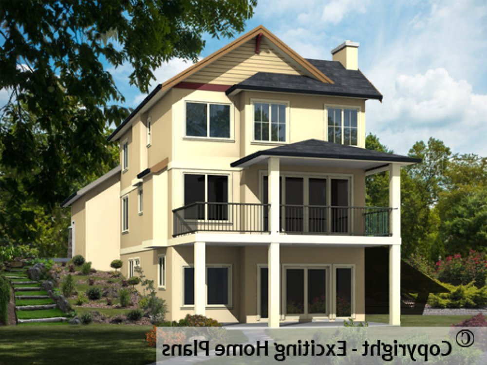 House Plan E1291-10 Rear 3D View REVERSE