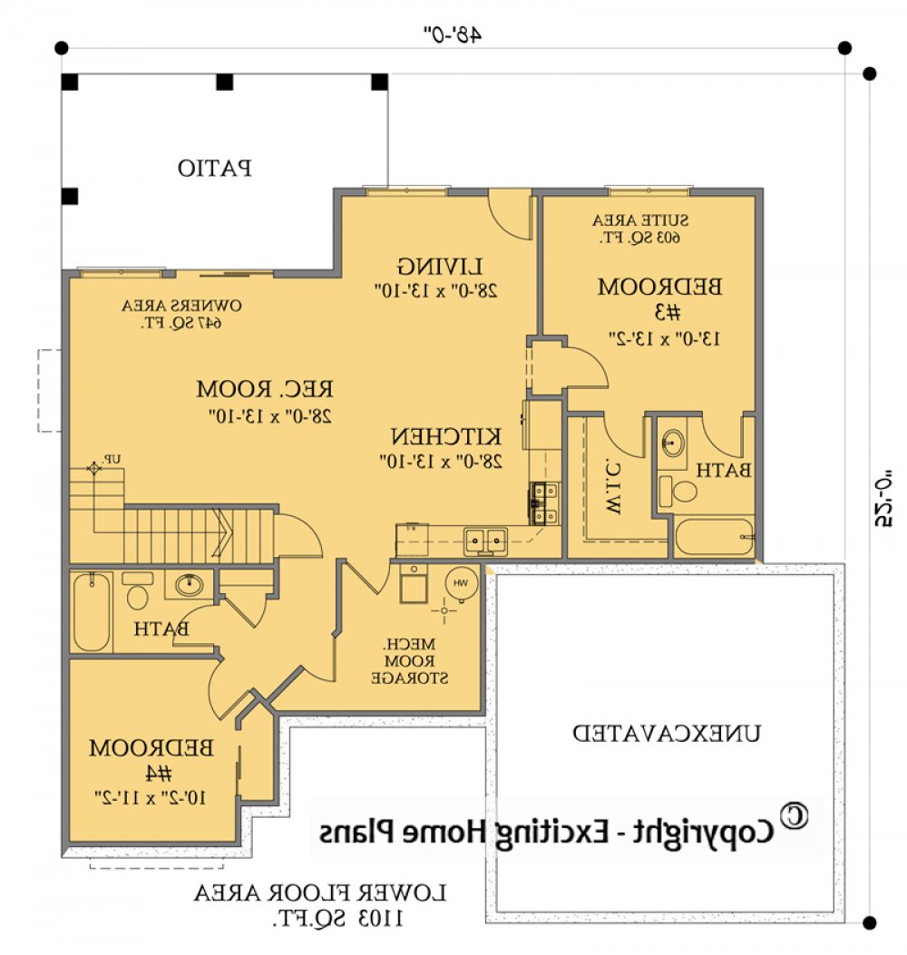 House Plan E1344-10M - The Sharona - Modern - Lower Floor Plan REVERSE
